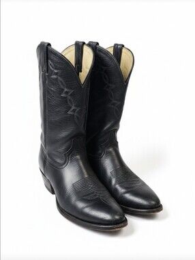 Vintage Black Leather Western Cowboy Boots Men's Size 9 D USA
